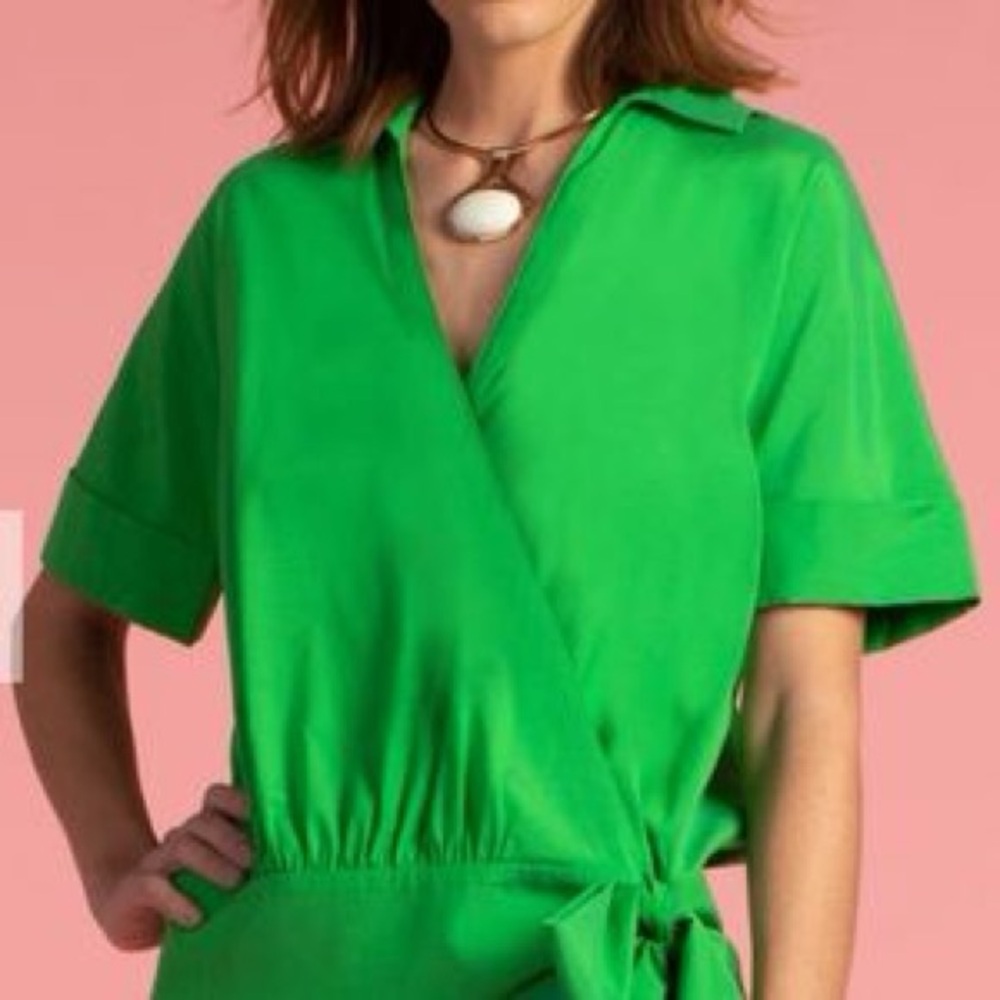 Trina Turk Green Wrap Blouse